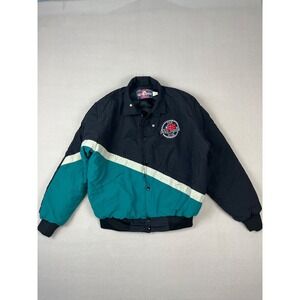 Vintage Polaris Jacket Mens L Black Blue Color Block Quilted Lined 1996 Made USA